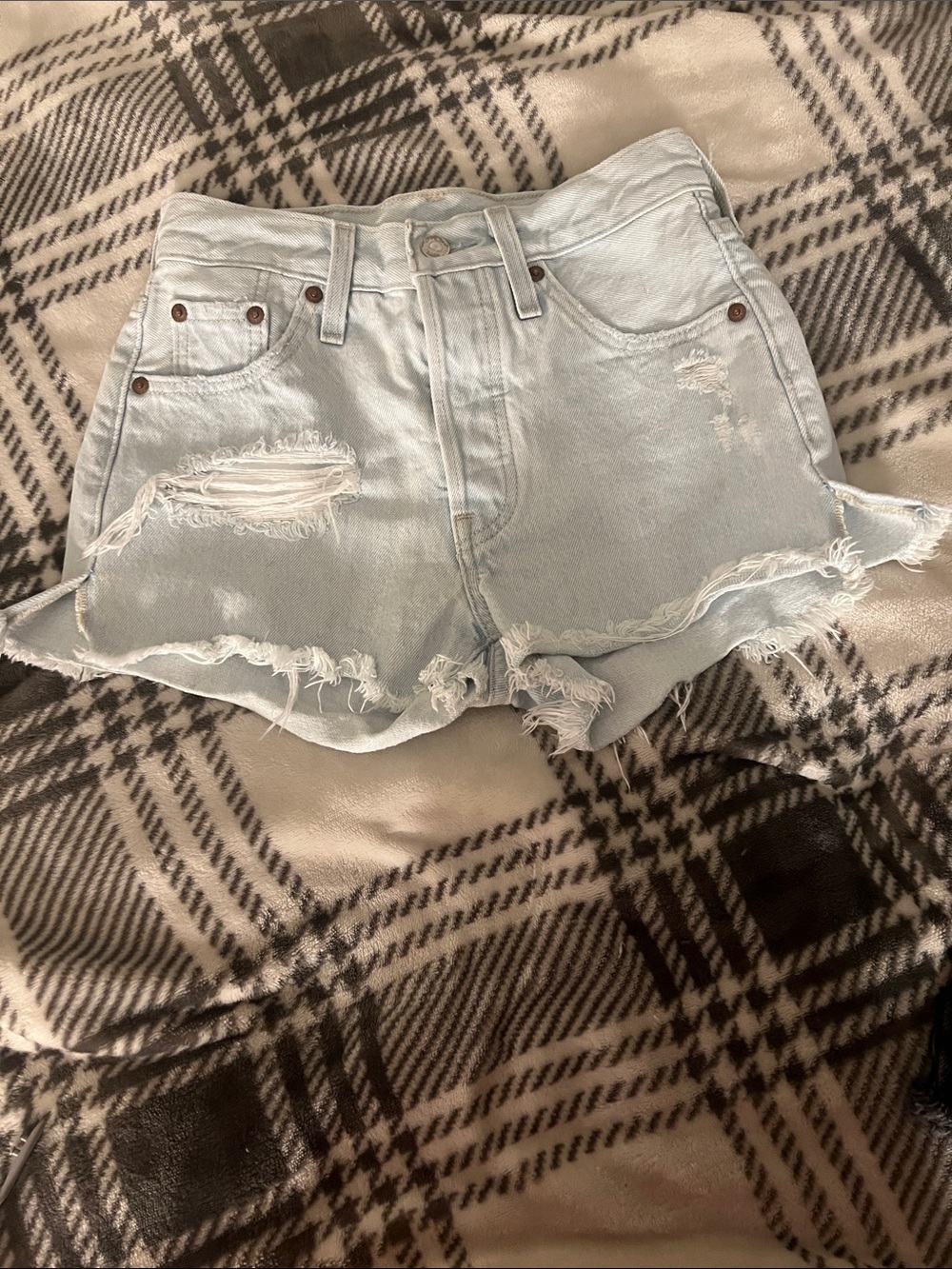 Levi's Light Blue Distressed Denim Cutoff Shorts